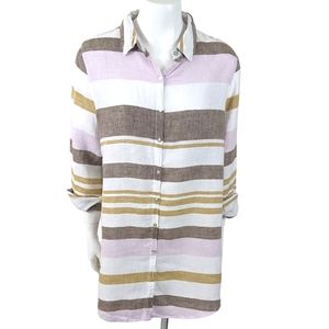 Rachel Zoe Linen Tunic Blouse Women XL White Beige Coastal Top Clean Girl